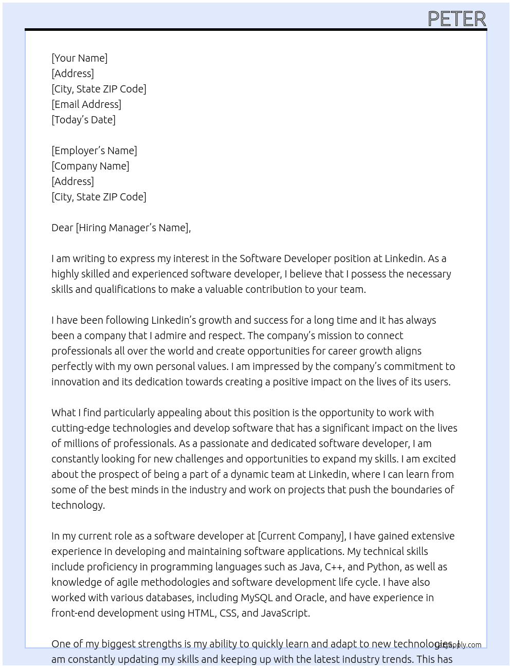 software developer At Linkedin Cover Letter
