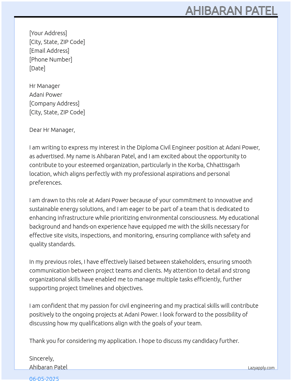 Cover letter for diploma civil engineer - LazyApply