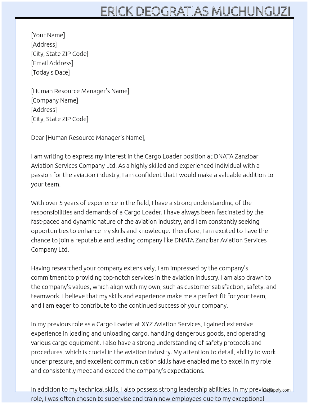 Cover letter for cargo loader - LazyApply