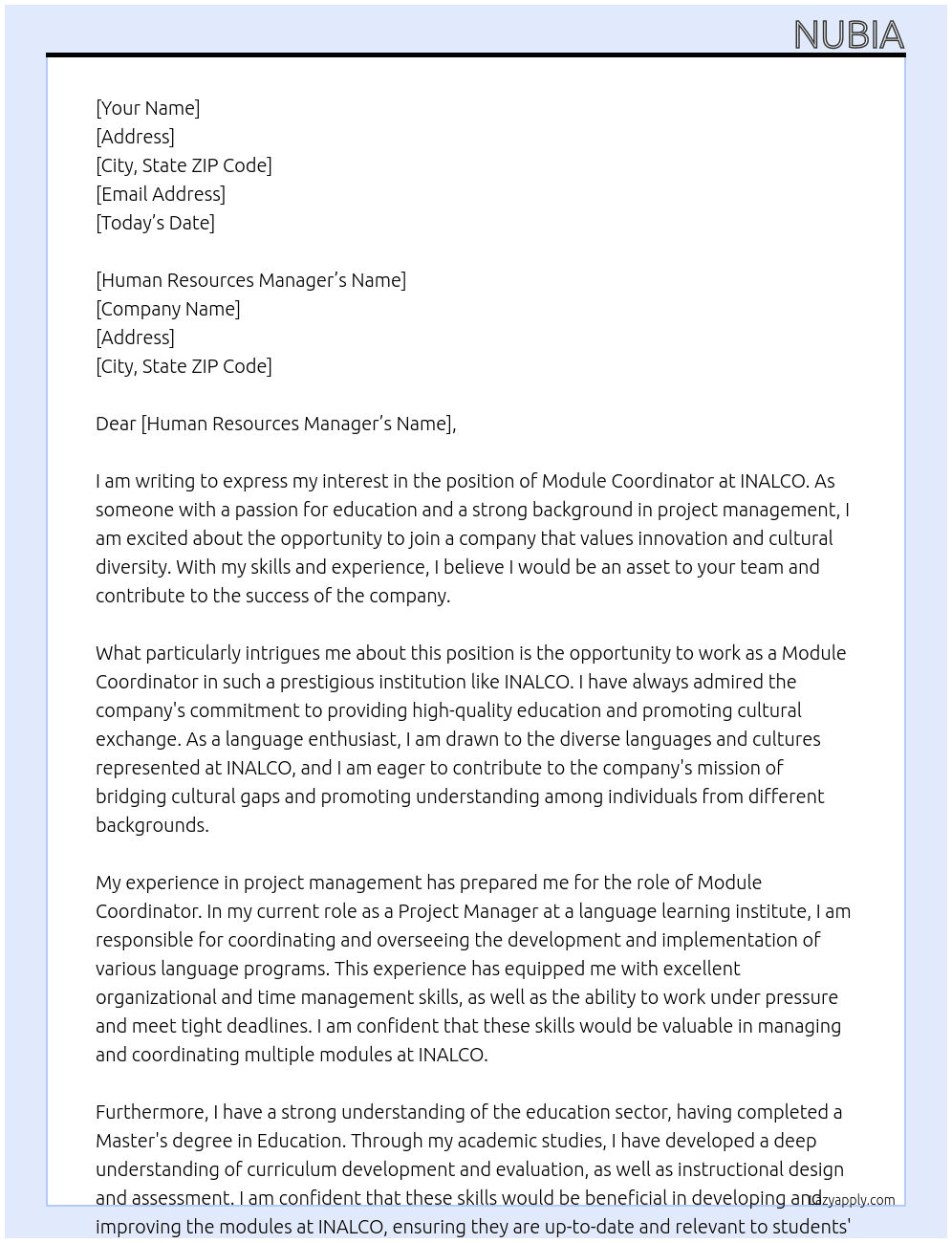 module coordinator At INALCO Cover Letter