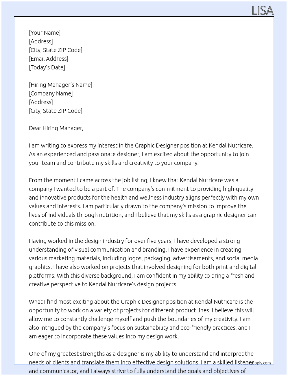 Cover letter for graphic desigenr - LazyApply