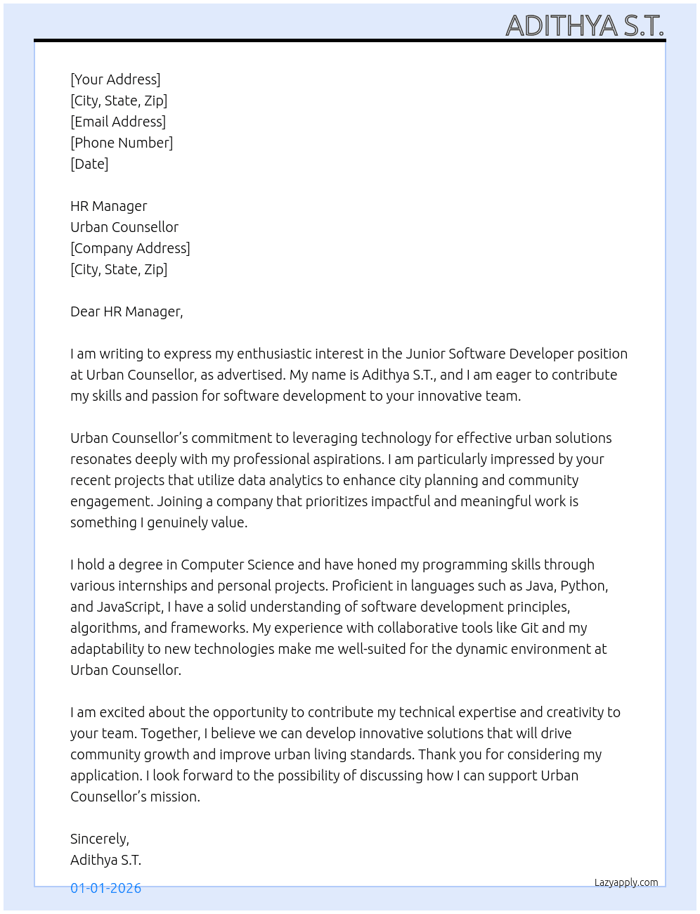 Cover letter for junior software developer - LazyApply