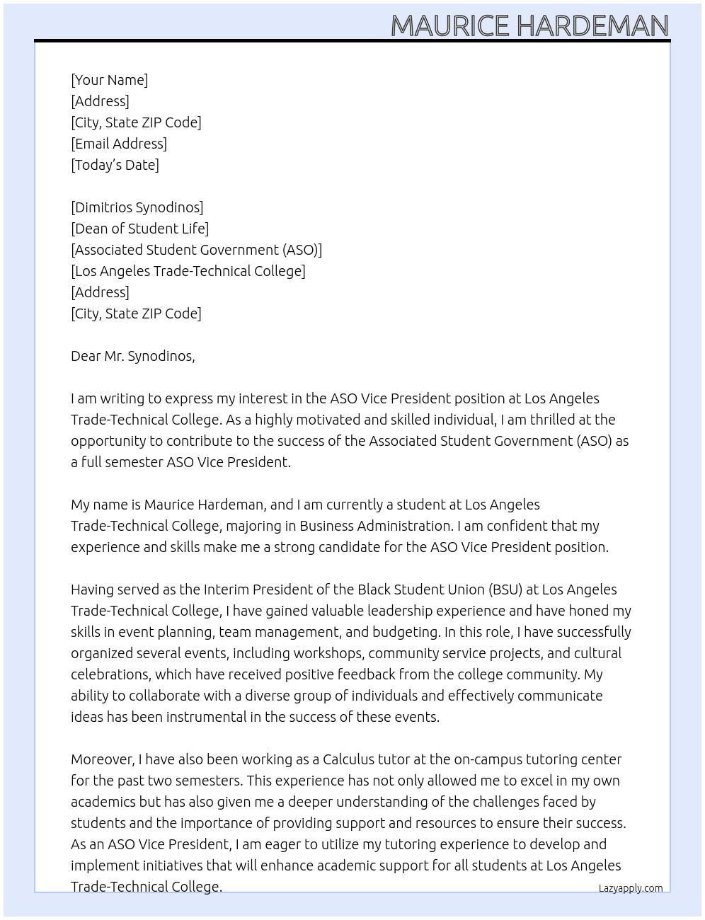 Cover letter for aso vice president - LazyApply