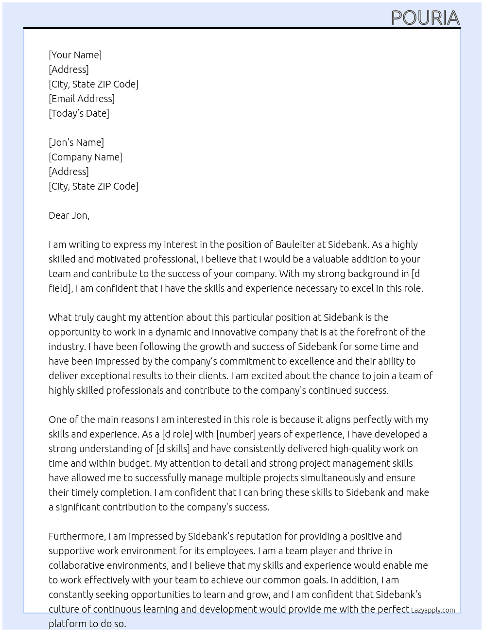 Bauleiter At sidebank Cover Letter