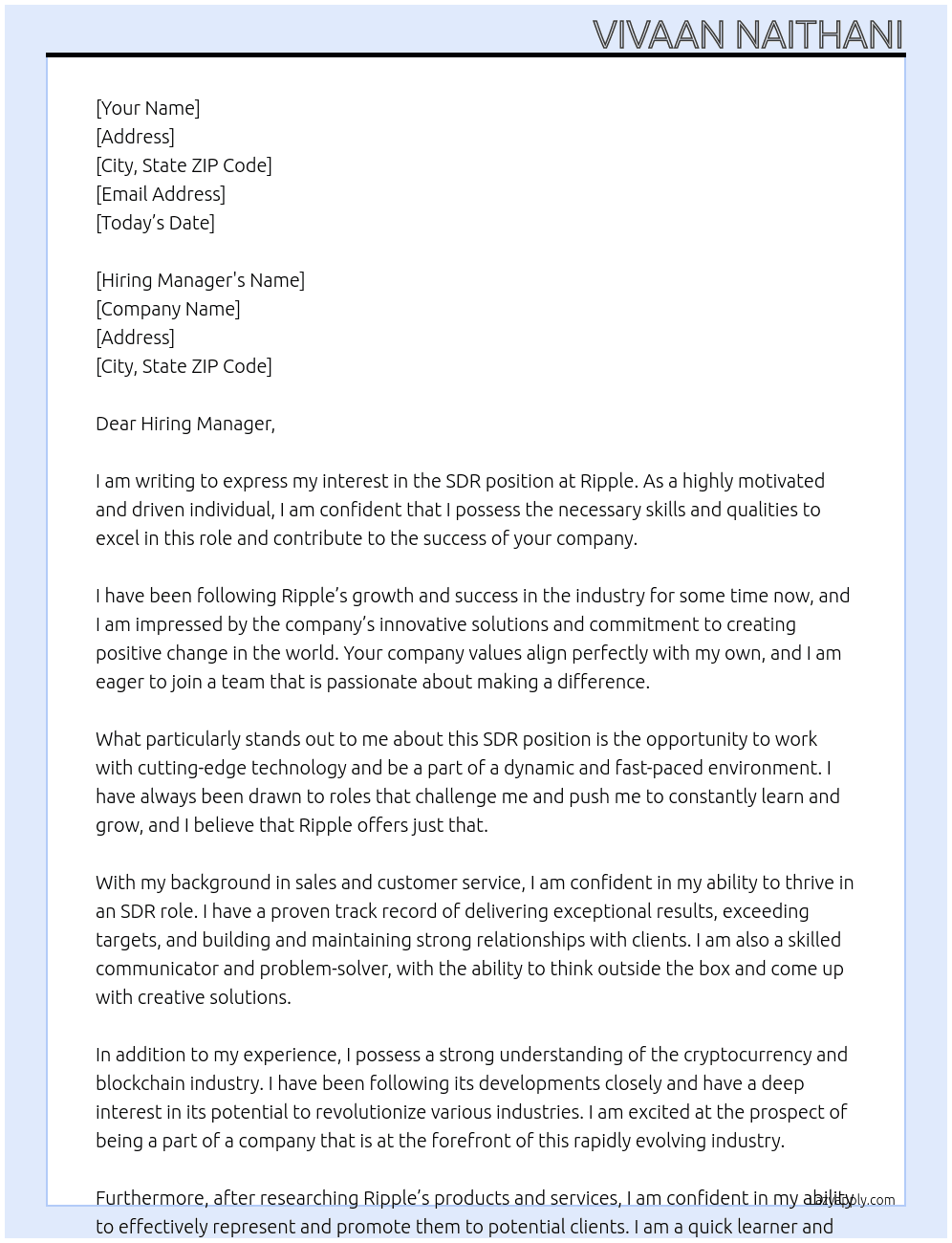 SDR At ripple Cover Letter