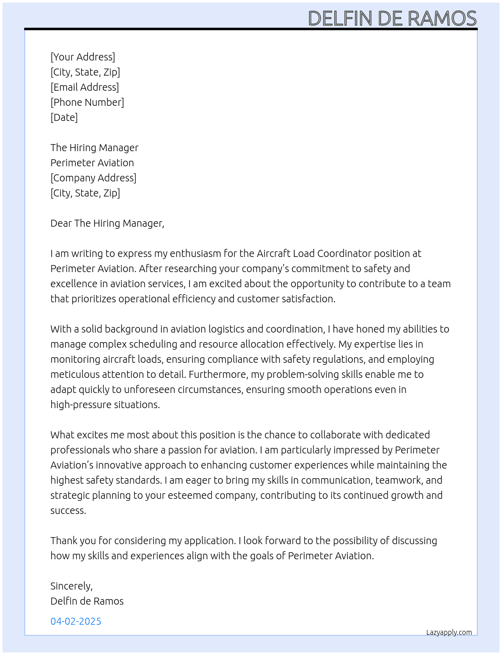 Cover letter for aircraft loa coordinator - LazyApply