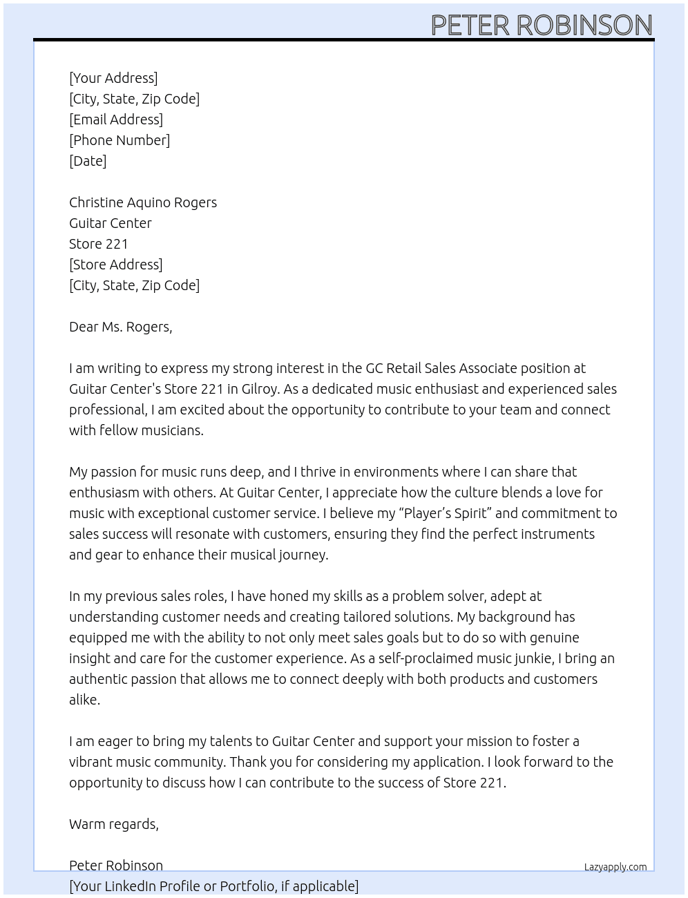Cover letter for gc retail sales associate store 221 - LazyApply