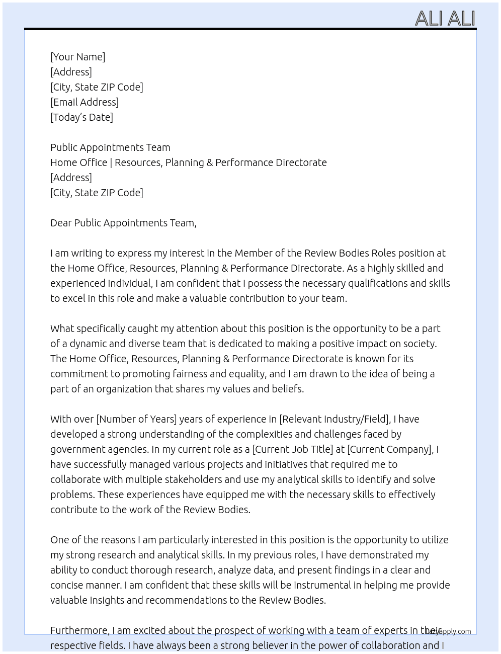 Cover letter for member of the review bodies roles - LazyApply