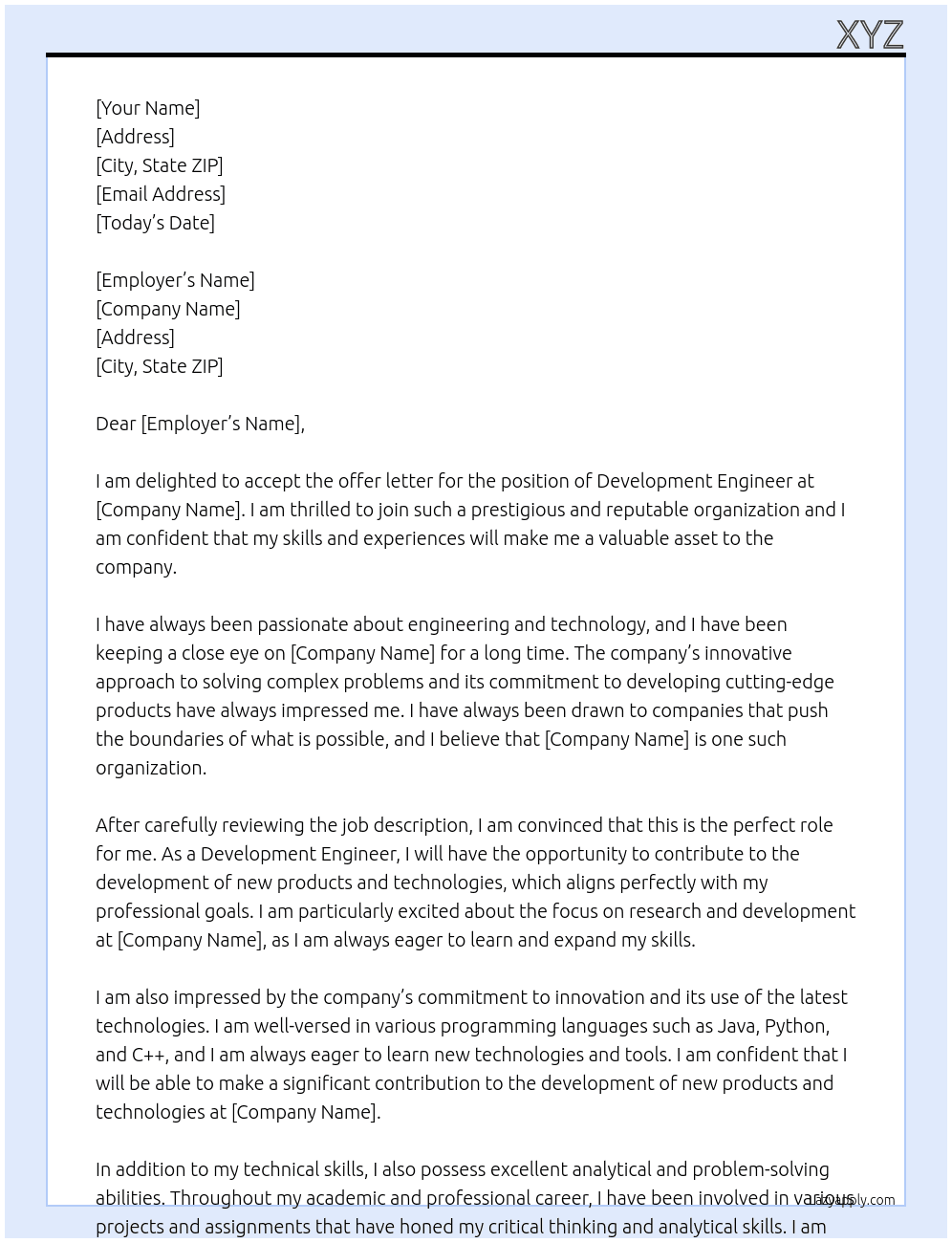 Cover letter for devlopment engineer - LazyApply