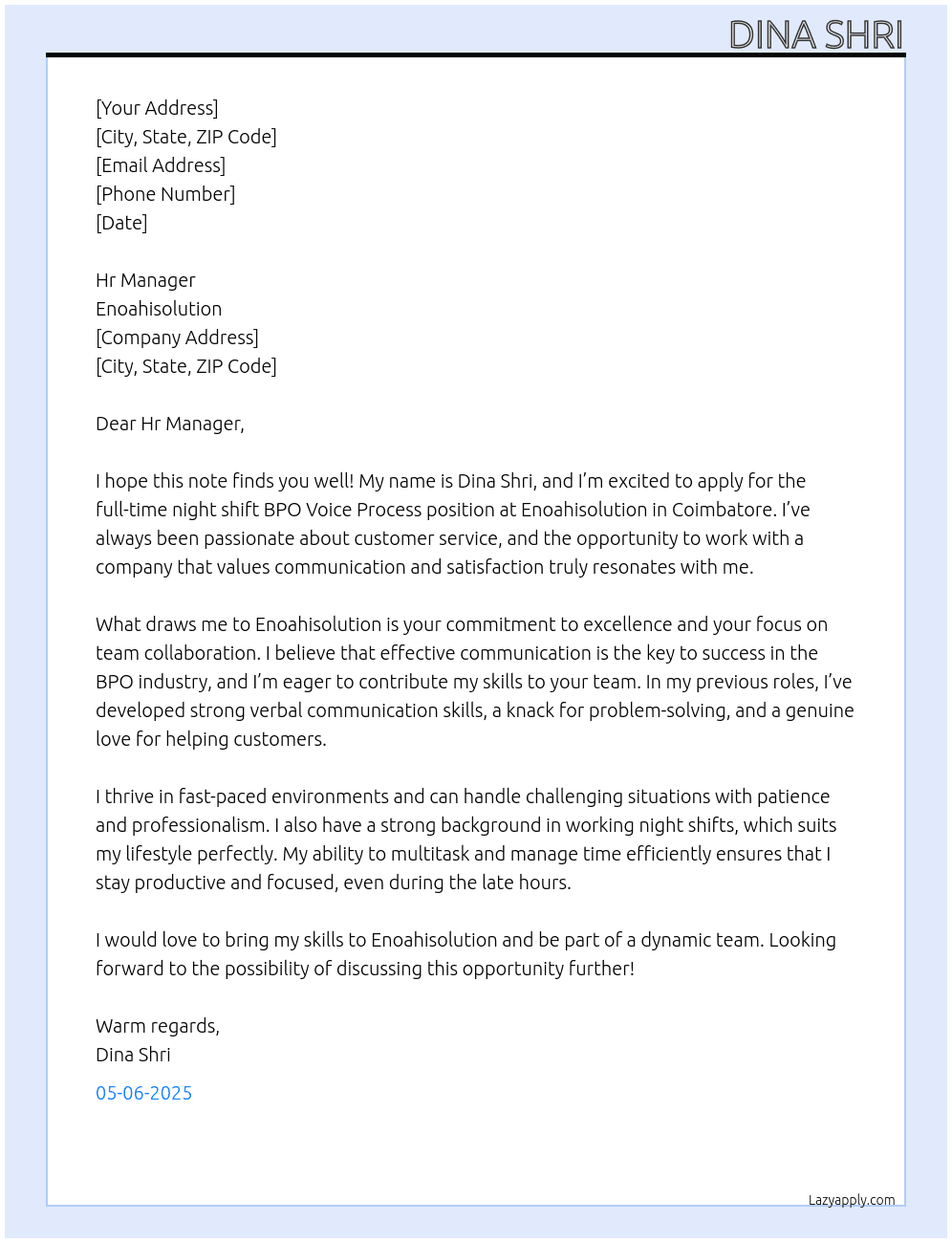 Bpo voice procesd At Enoahisolution Cover Letter