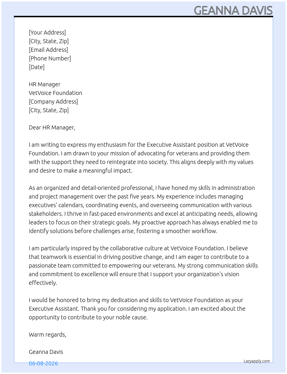 Cover letter for executive assistant - LazyApply
