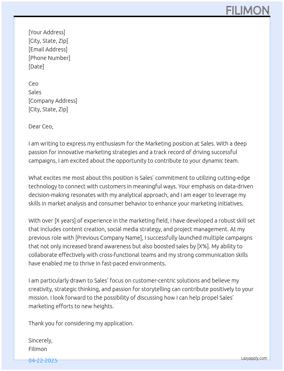 Marketing  At Sales  Cover Letter