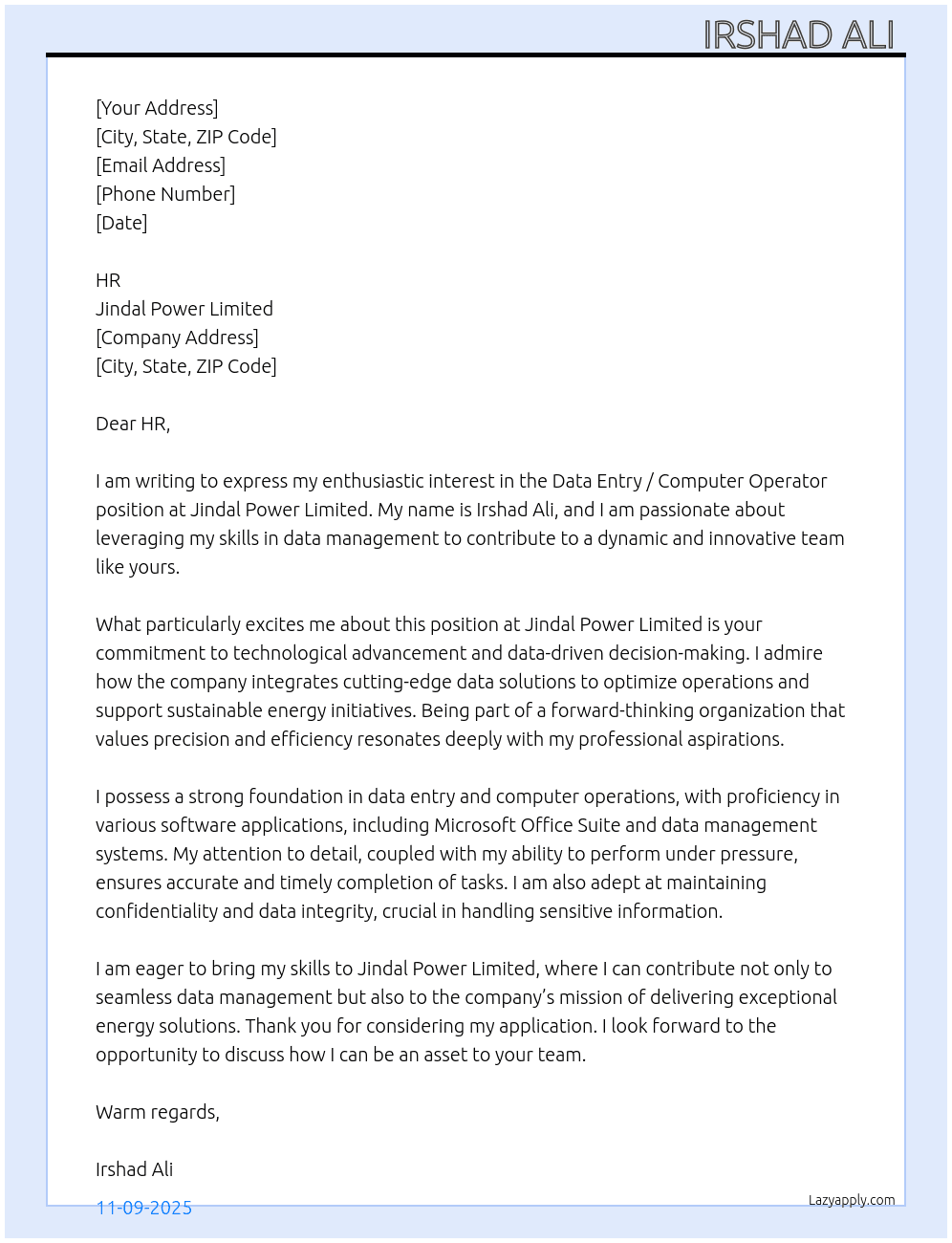 Cover letter for data entry / computer operator - LazyApply