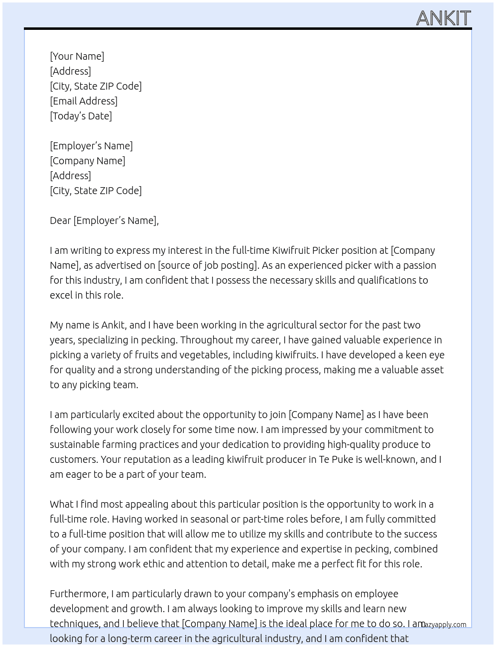 Cover letter for kiwifruit pickers - LazyApply