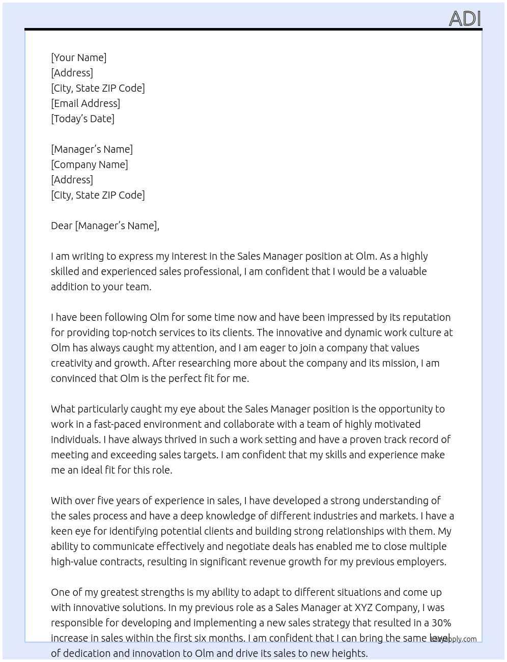 Sales At Olm Cover Letter