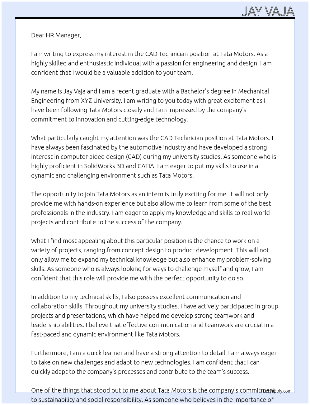 Cover letter for cad technician - LazyApply