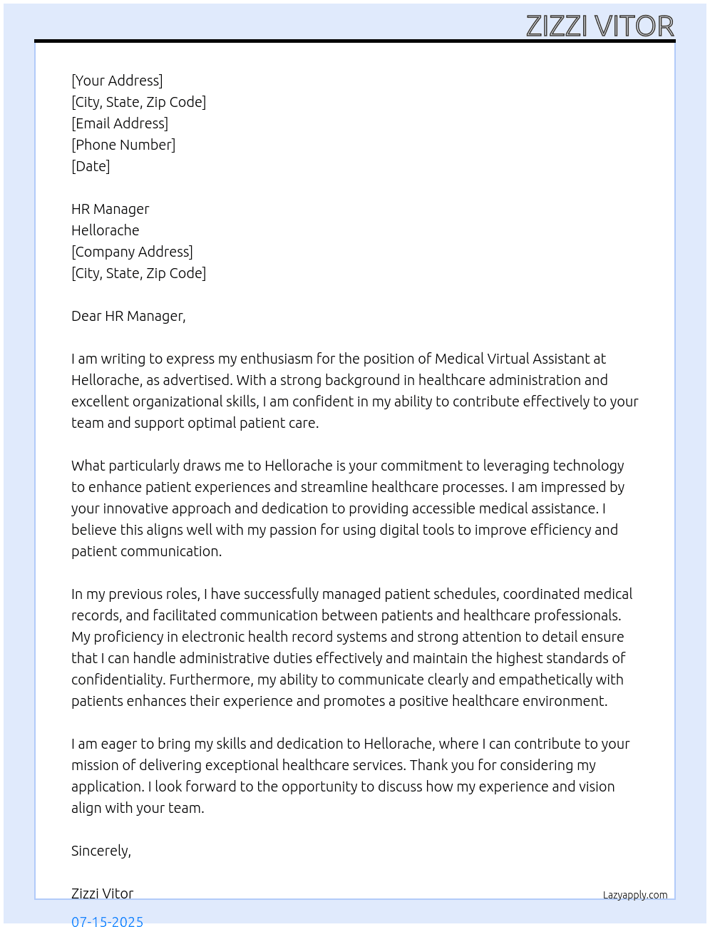 Medical Virtual Assistant At Hellorache Cover Letter