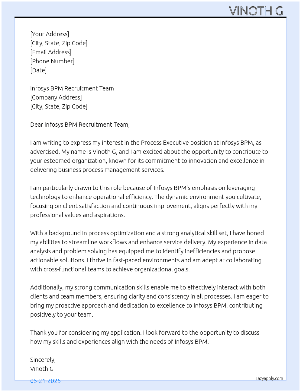 Cover letter for process exicutive - LazyApply
