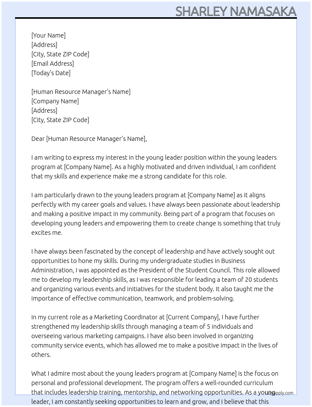 young leader At young leaders program Cover Letter