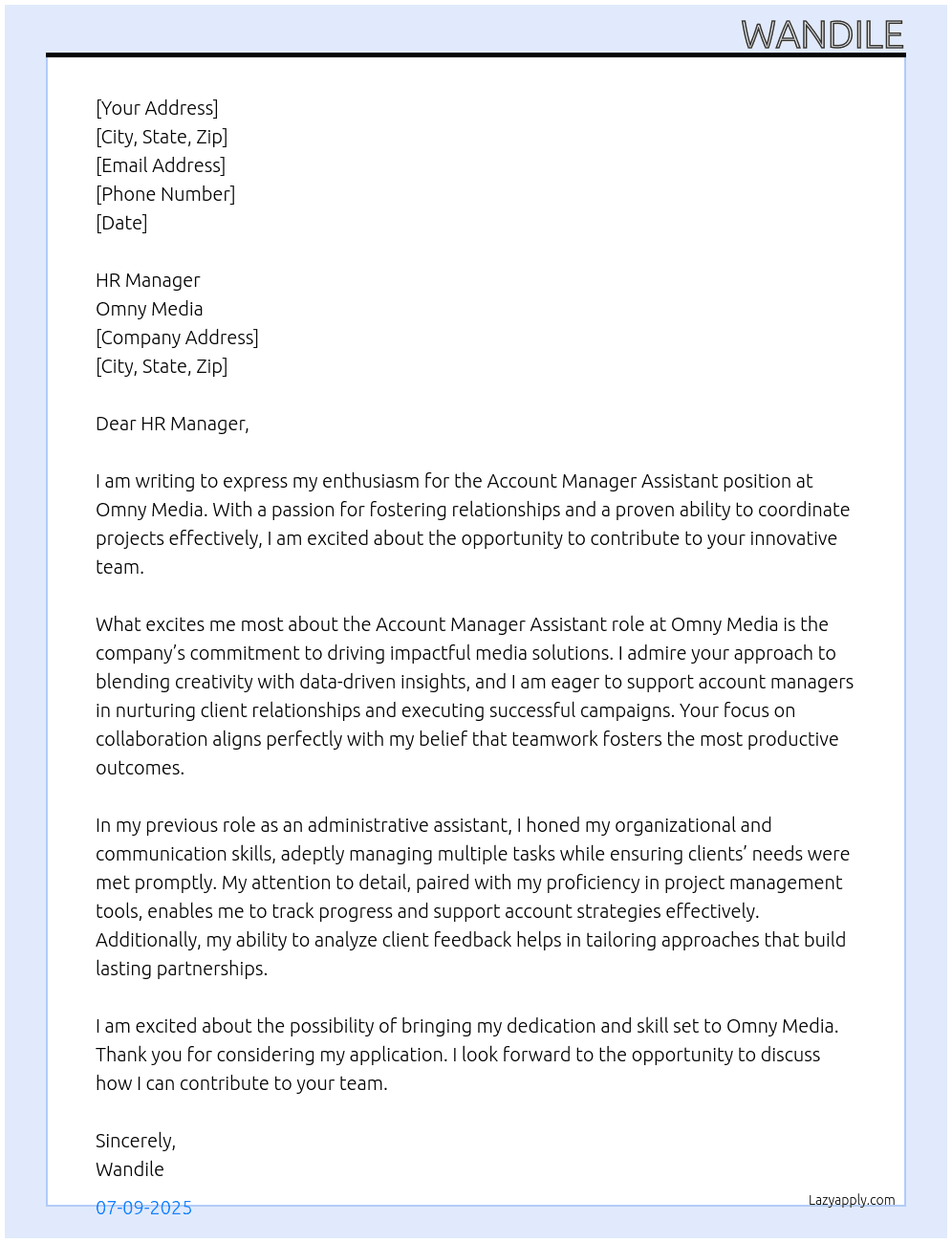 Account Manager Assistant At Omny Media Cover Letter