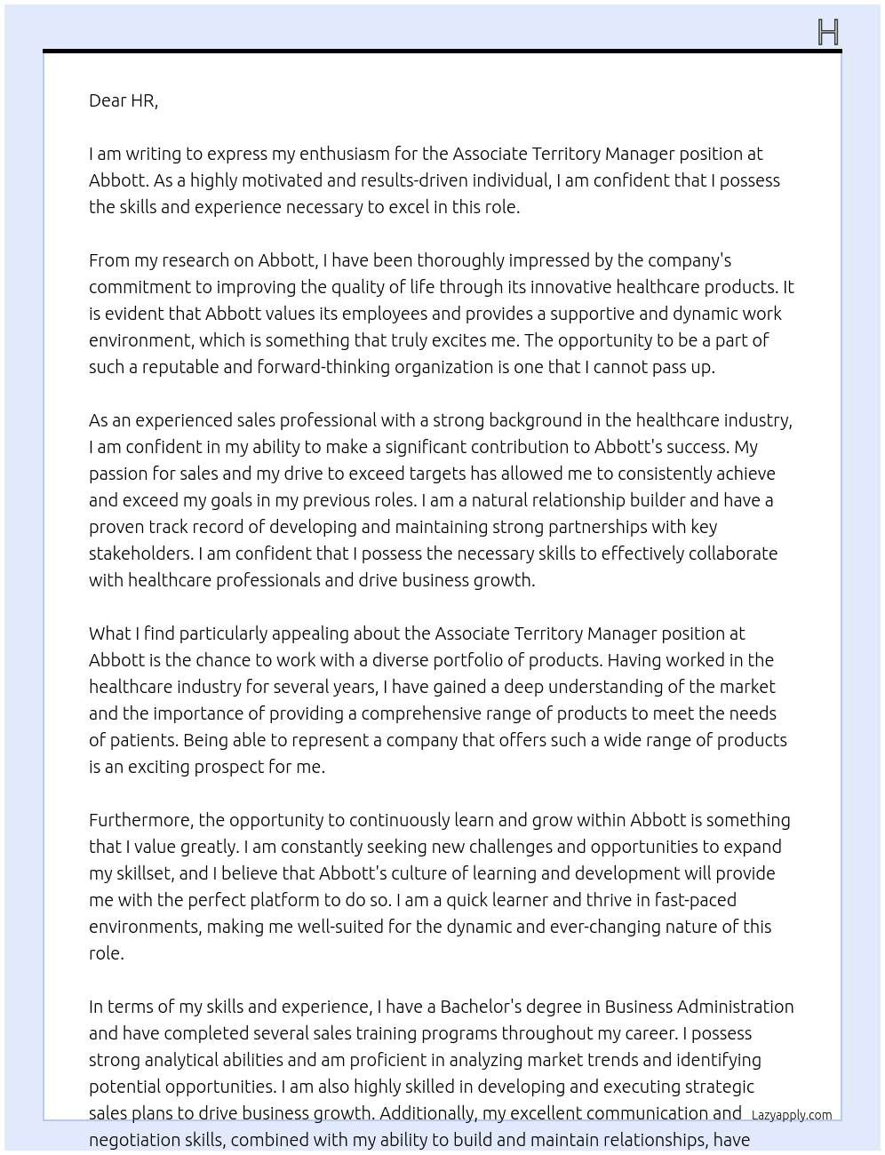 Associate Territory Manager At Abbott Cover Letter