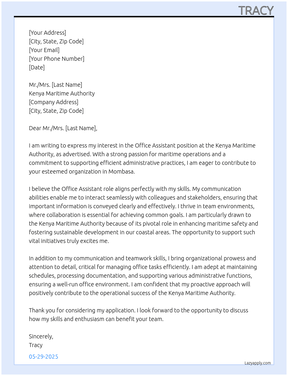 Cover letter for office assistant position - LazyApply