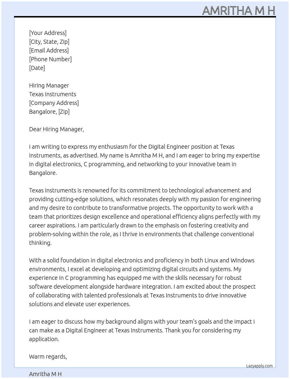 Cover letter for digital engineer - LazyApply