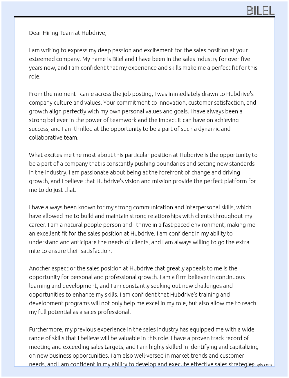 sales At Hubdrive Cover Letter