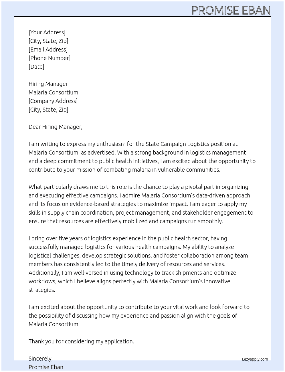 Cover letter for state campaign logistics - LazyApply
