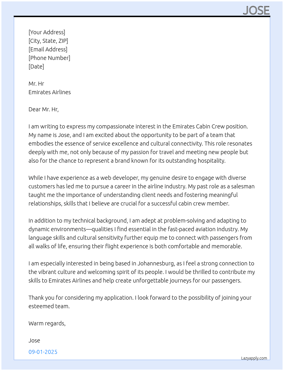 Emirates Cabin Crew At Emirates Airlines  Cover Letter