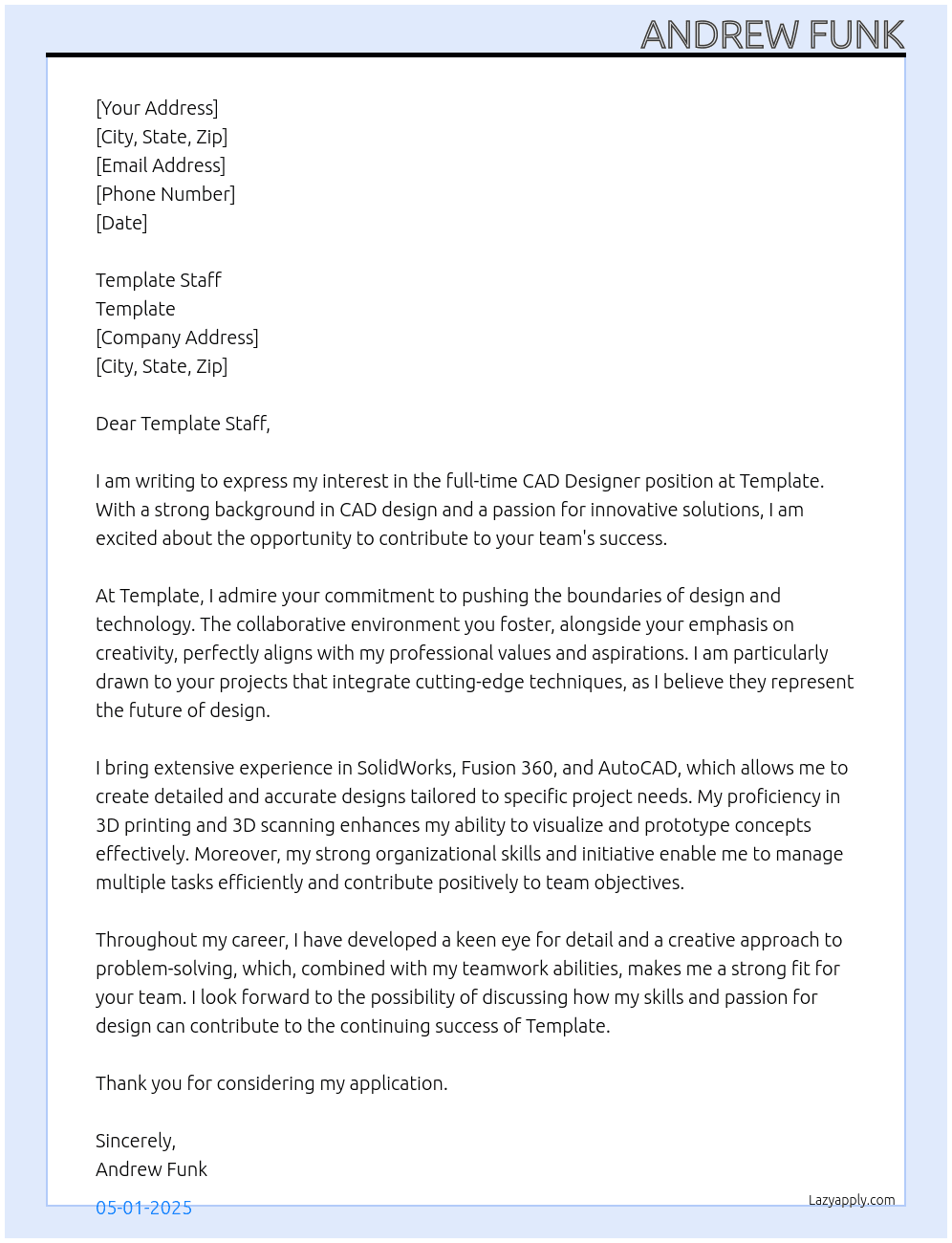 CAD Designer At Template Cover Letter