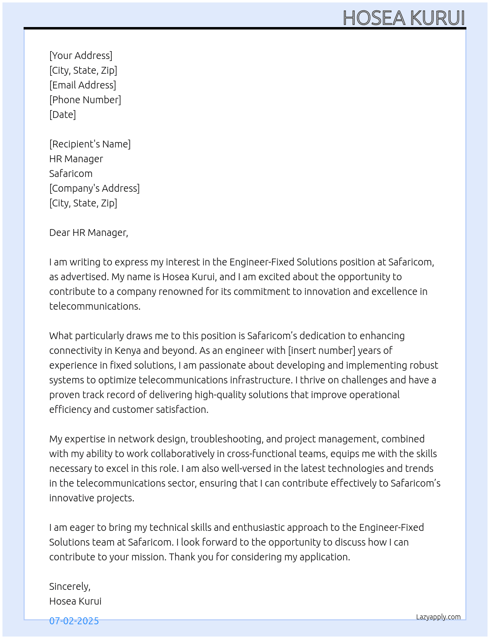 Cover letter for engineer-fixed solutions - LazyApply
