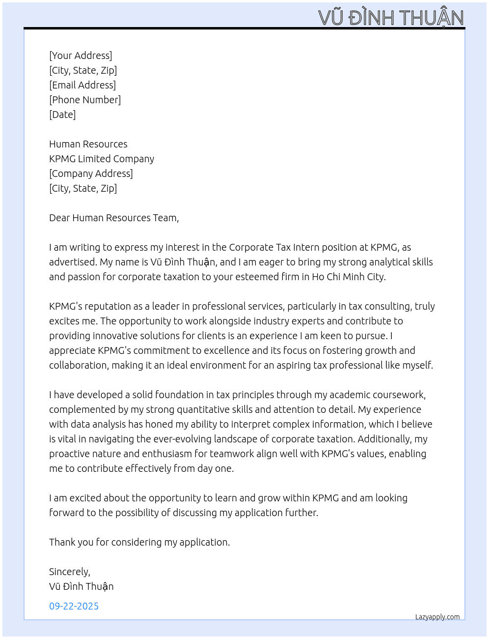 Cover letter for corporate tax intern - LazyApply