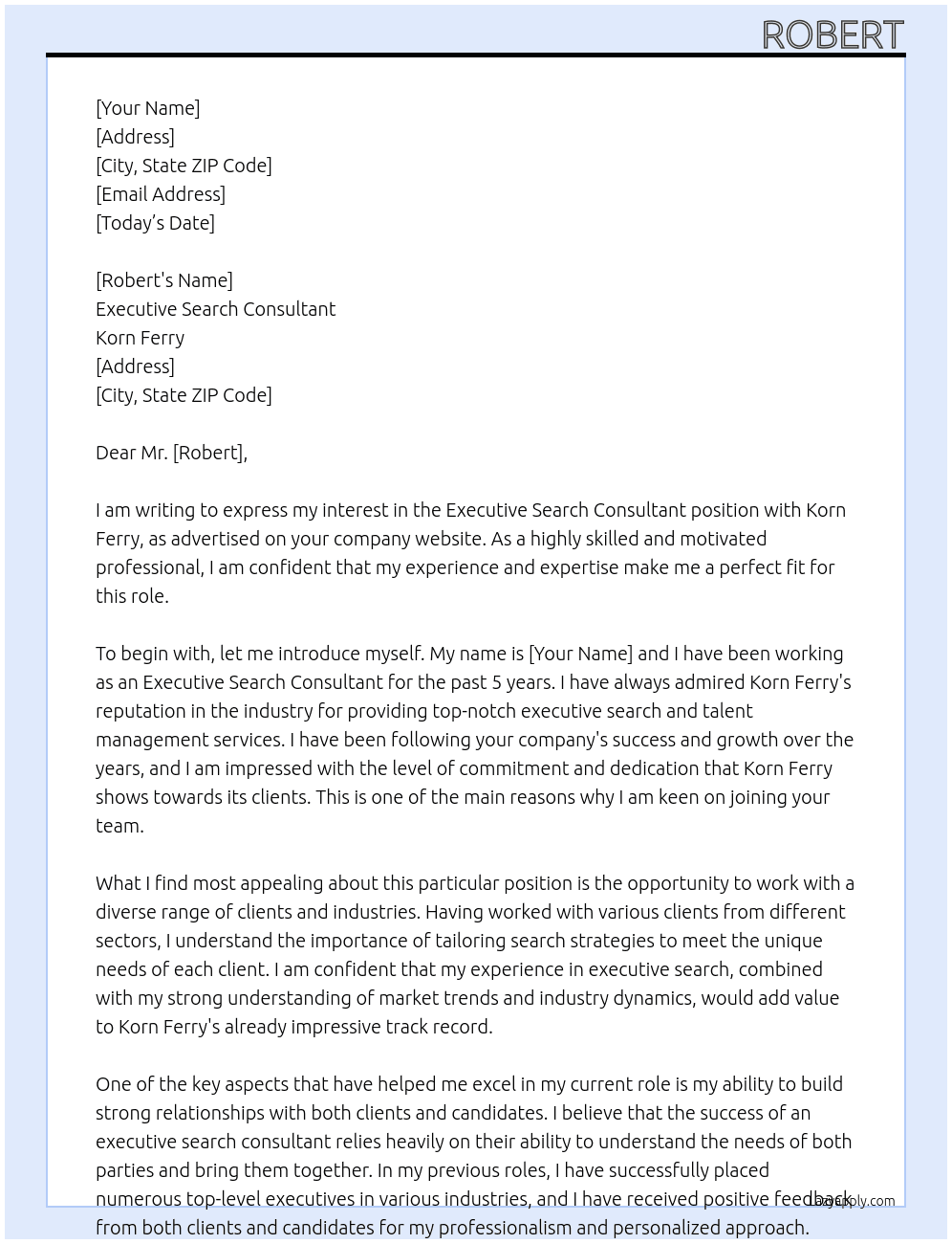 Executive Search Consultant At Korn Ferry Cover Letter