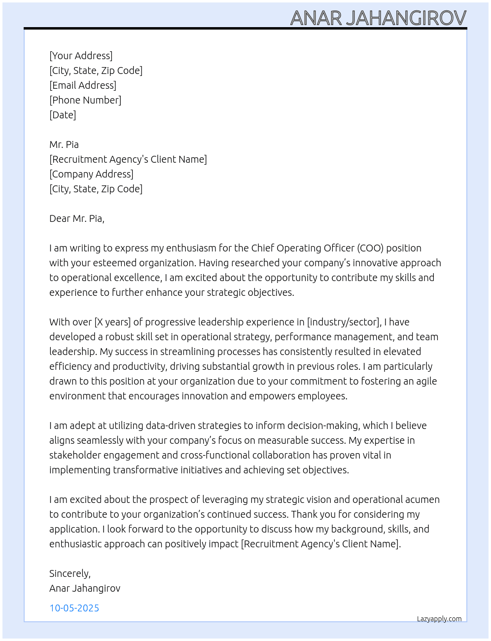 Cover letter for coo - LazyApply