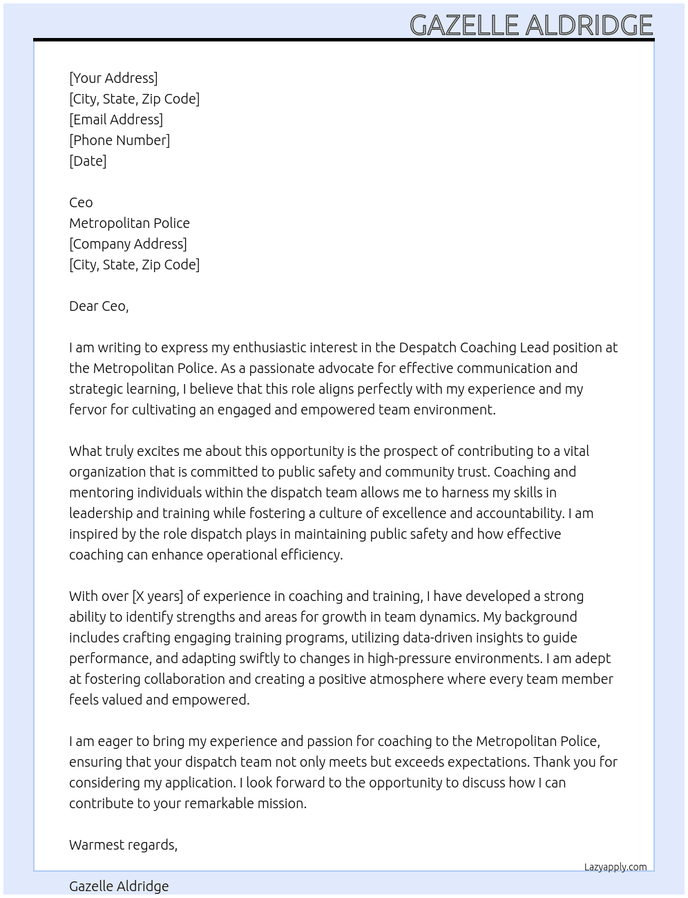 Cover letter for despatch coaching lead - LazyApply