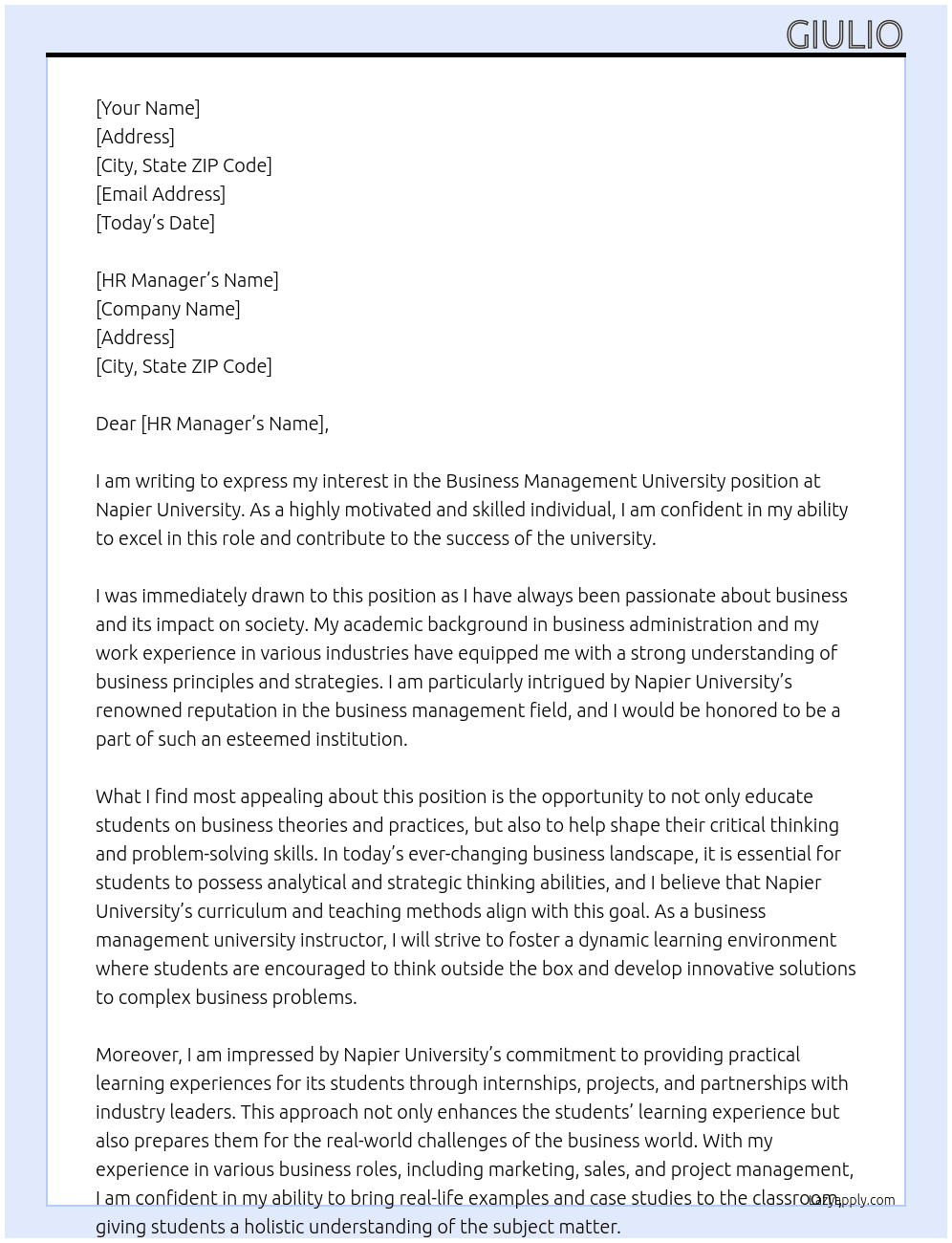 business management university At Napier University Cover Letter