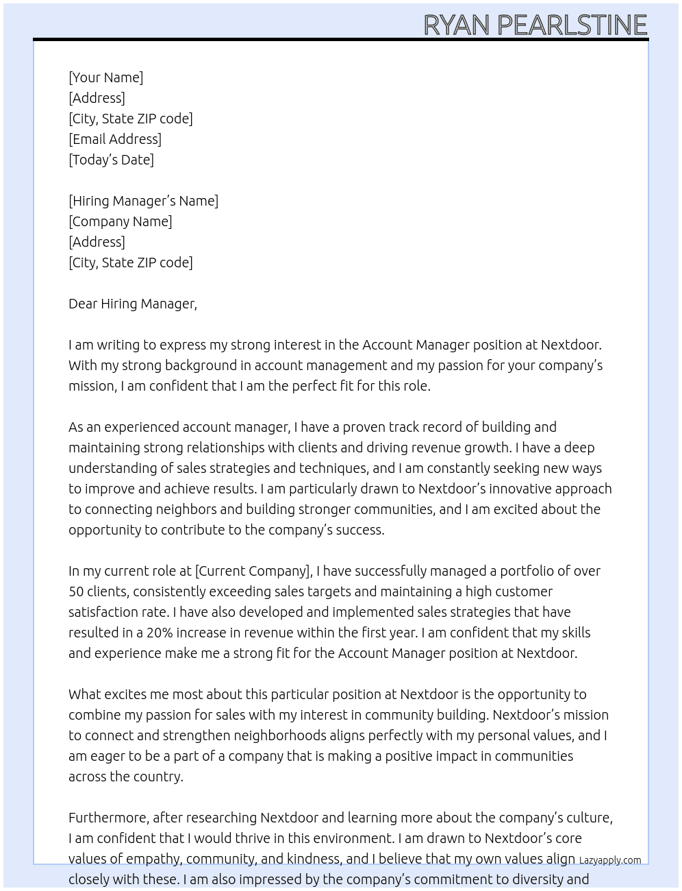 Account Manager At Nextdoor Cover Letter