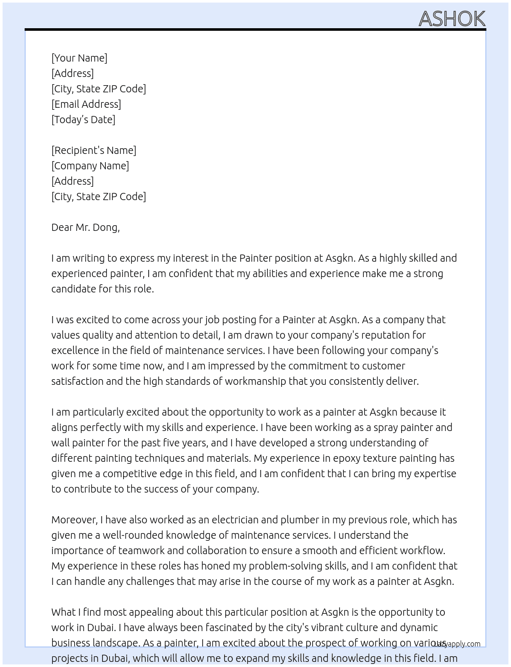 Painter At Asgkn Cover Letter