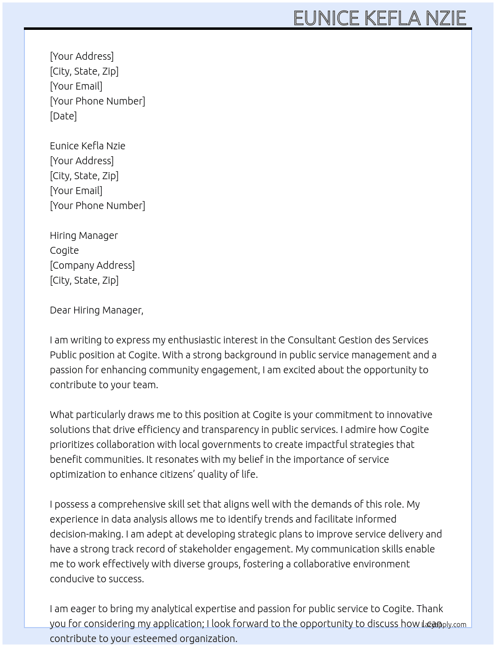 consultant gestion des services public At Cogite Cover Letter