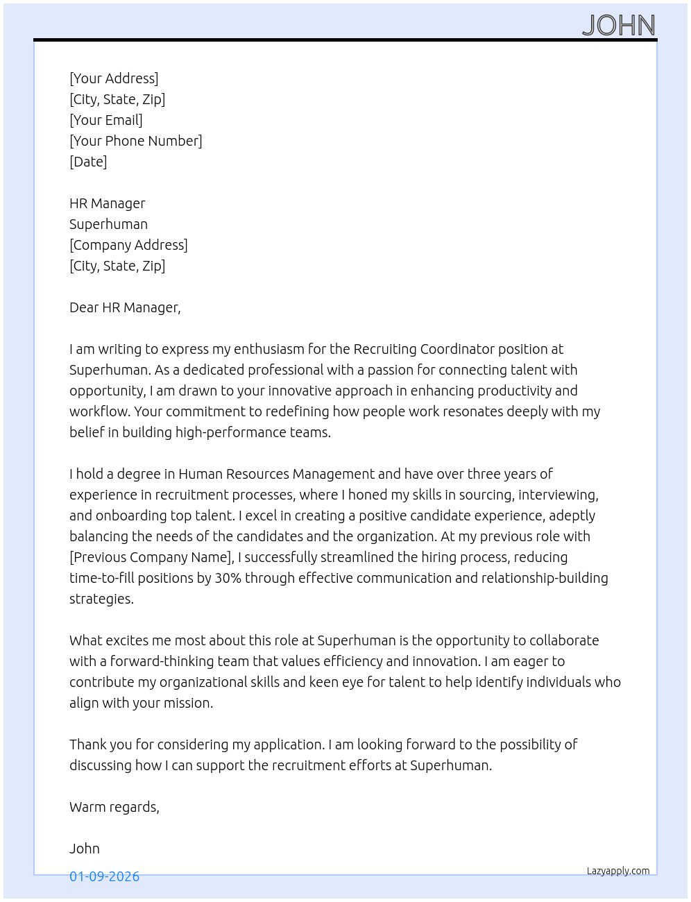 Cover letter for recruiting coordinator - LazyApply