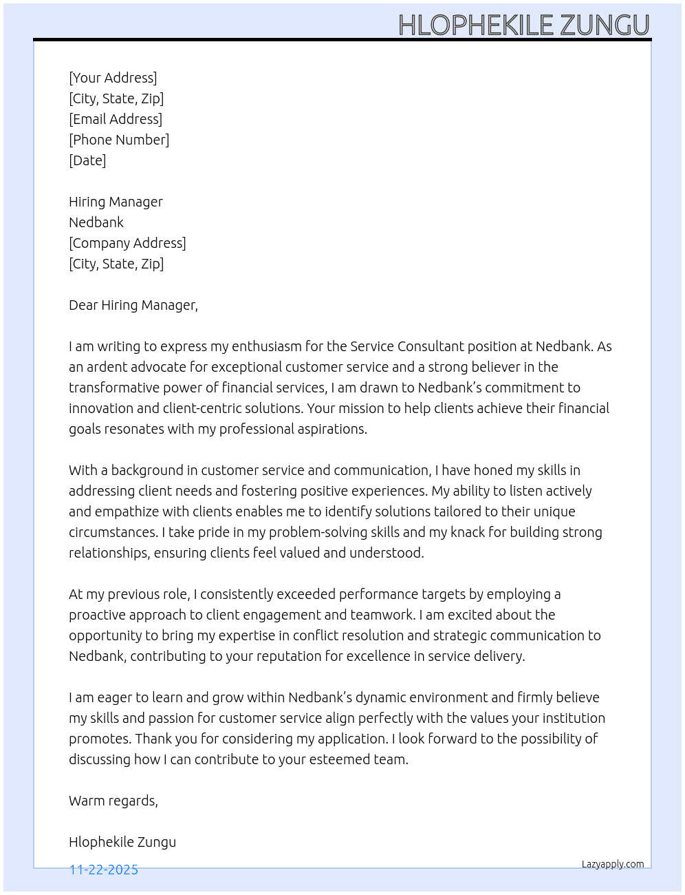 Cover letter for service consultant - LazyApply