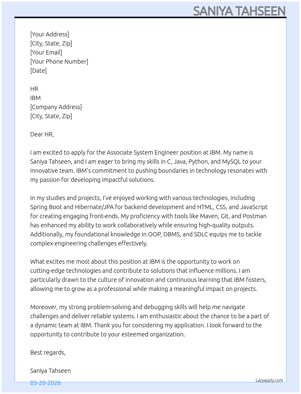 Cover letter for associate system engineer - LazyApply