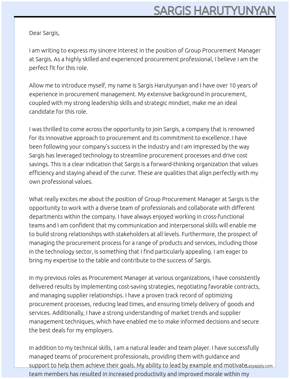 Cover letter for group procurement manager - LazyApply