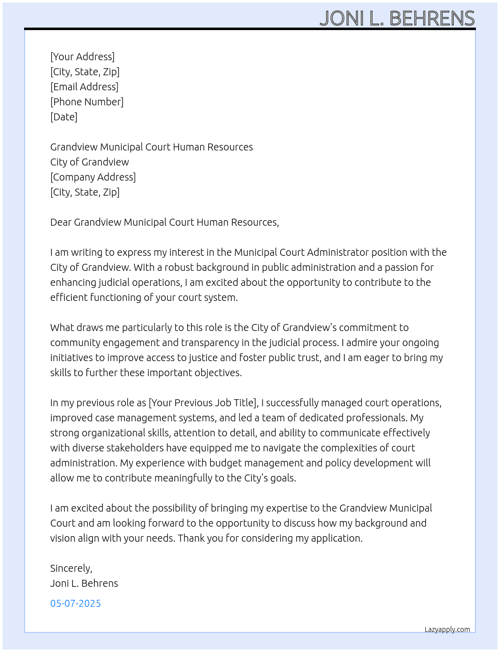 Municipal Court Administrator At City of Grandview  Cover Letter