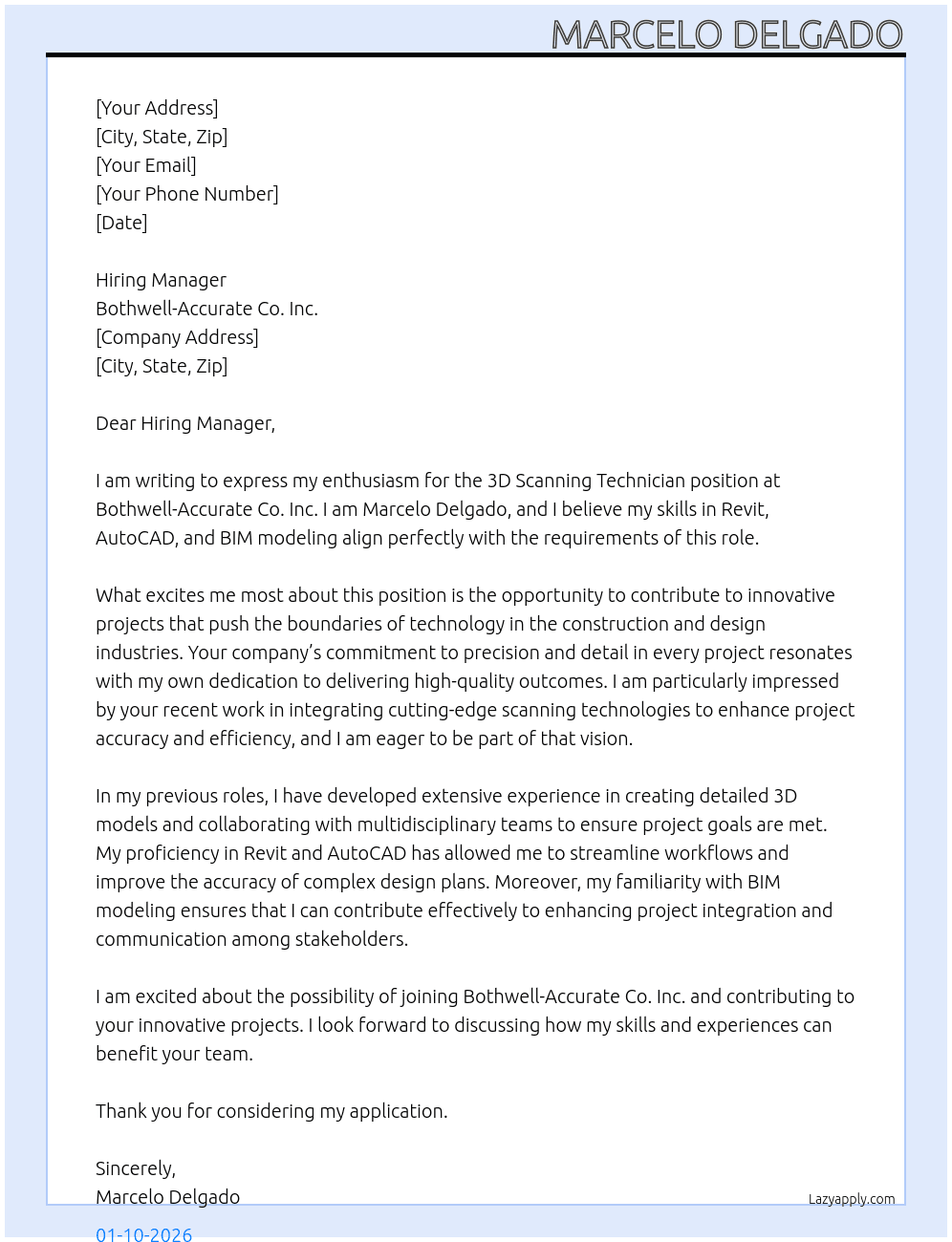 Cover letter for 3d scanning technician - LazyApply