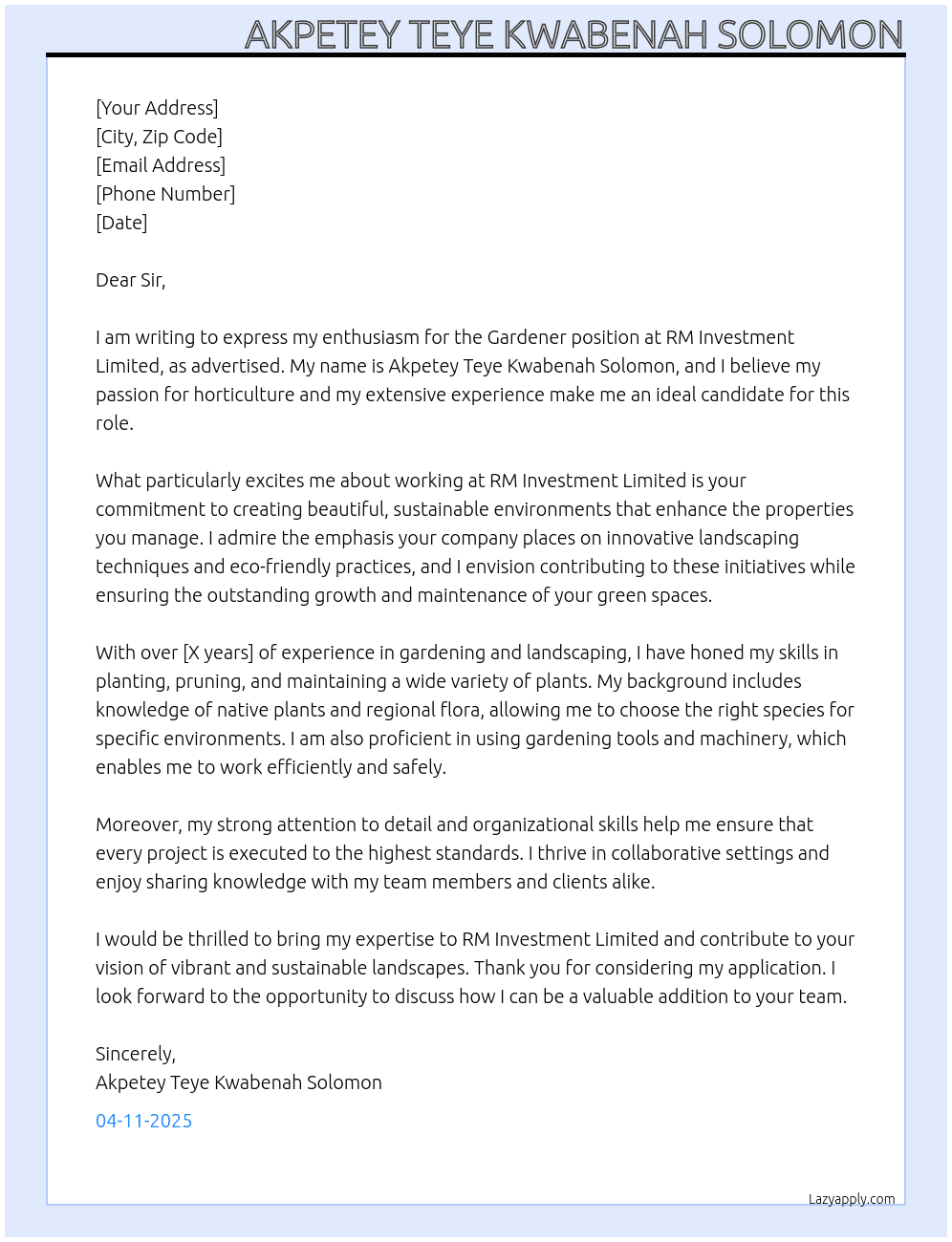 Cover letter for gardener - LazyApply