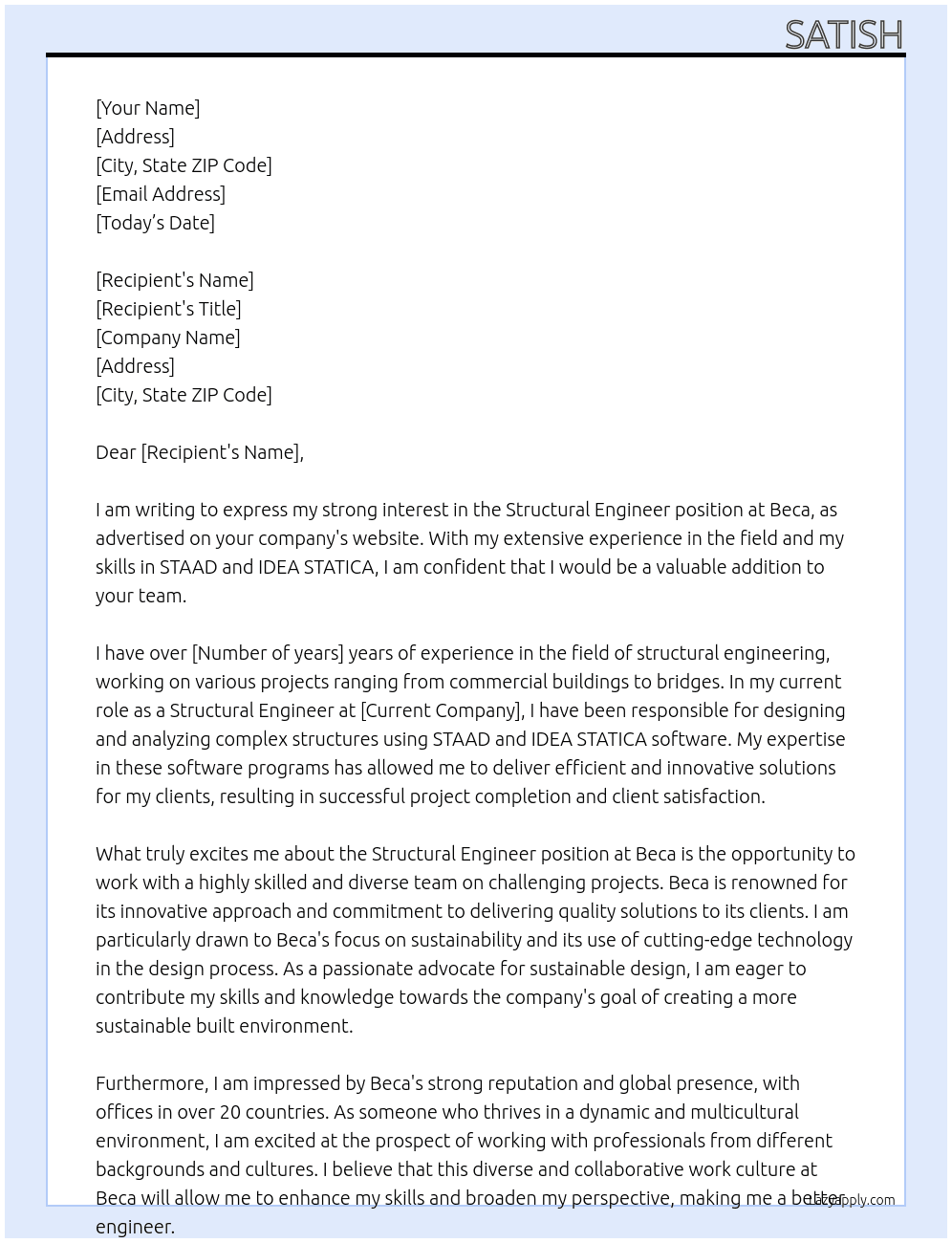 Structural engineer At Beca Cover Letter