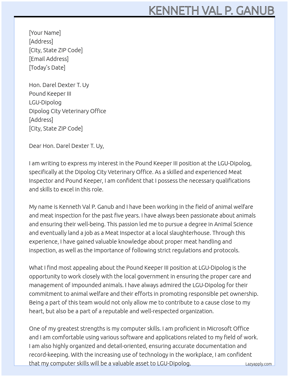 Cover letter for pound kepper iii - LazyApply