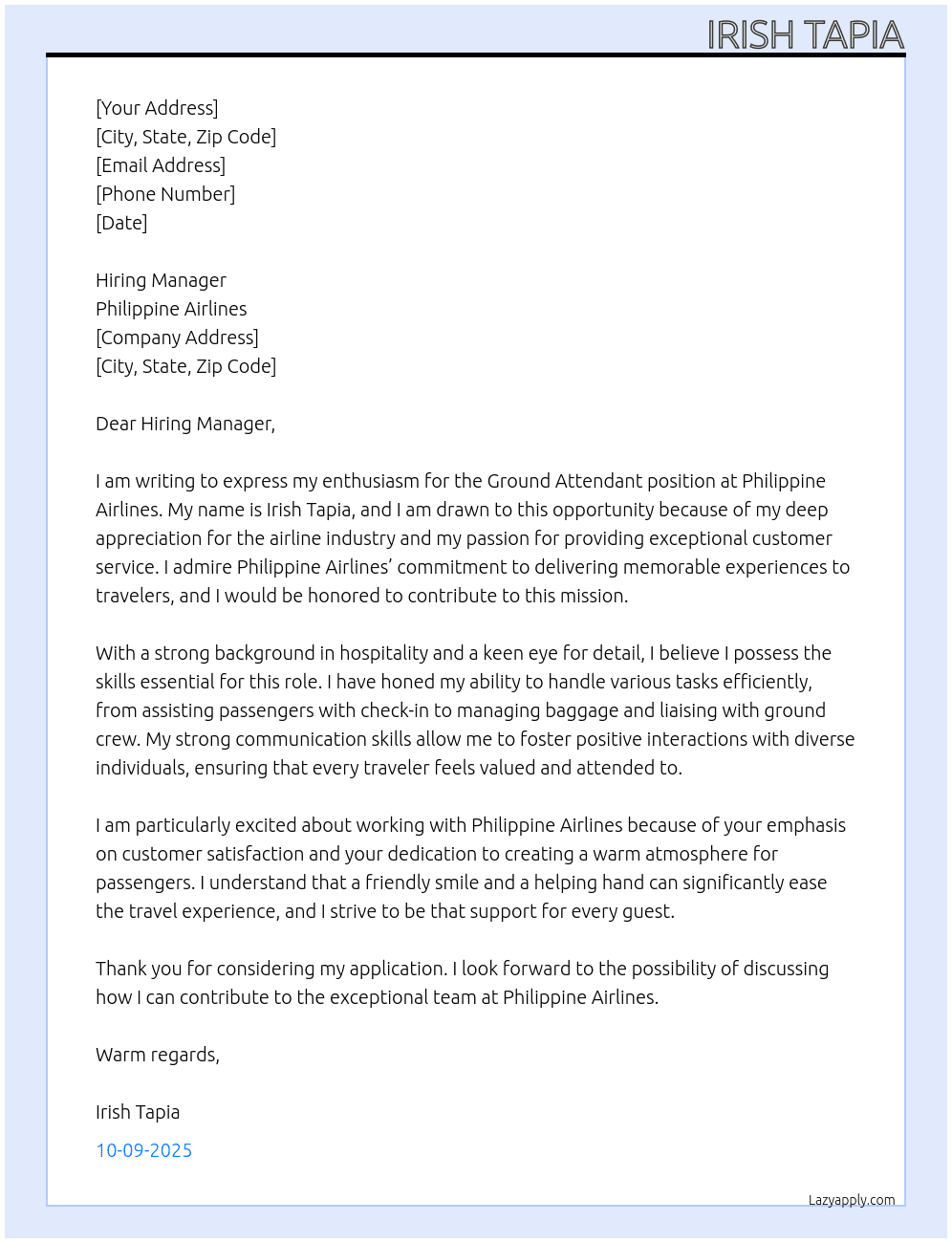 Ground Attendant At Philipine airlines Cover Letter